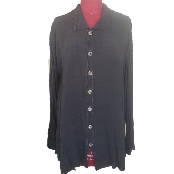 CP Shades Shirt Black Stripe Rayon Collar Button Front Long Sleeve Large - Picture 1 of 9